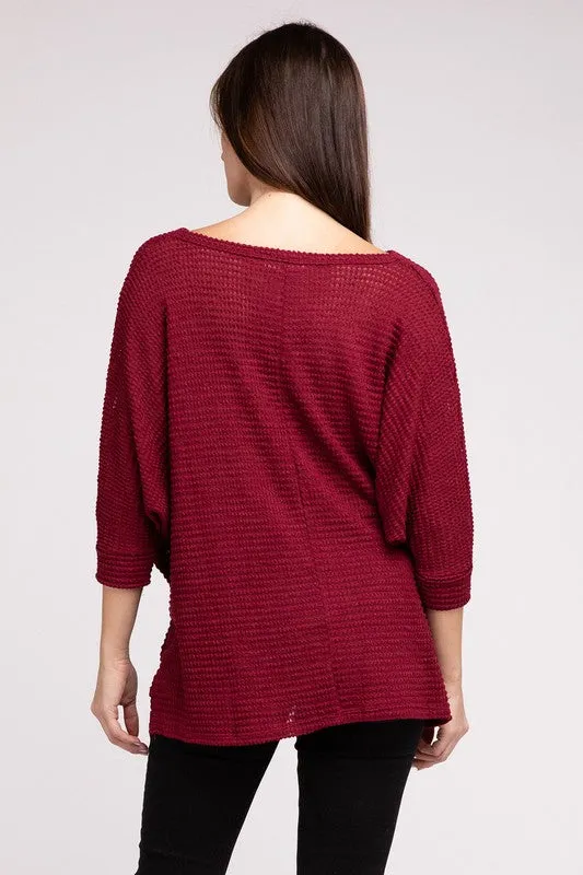 Dolman Off Shoulder Jacquard Sweater