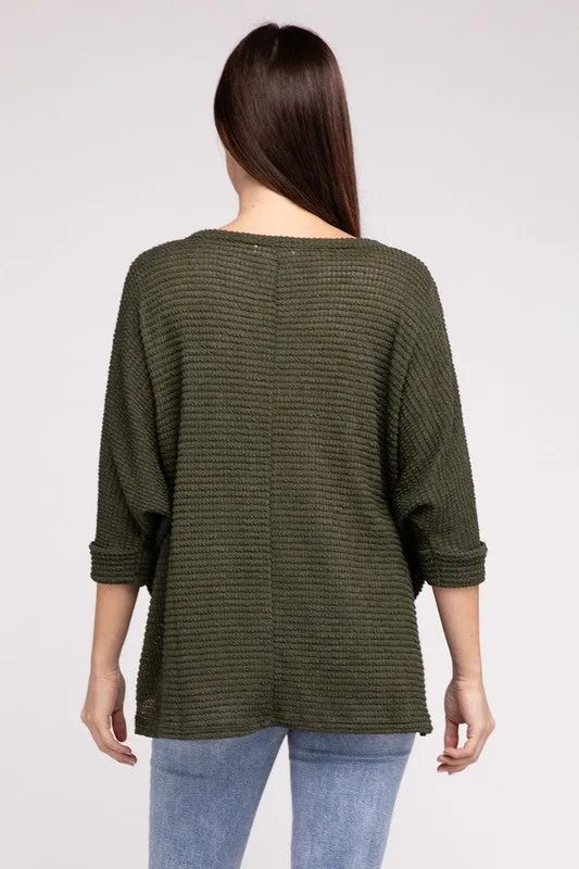 Dolman Off Shoulder Jacquard Sweater