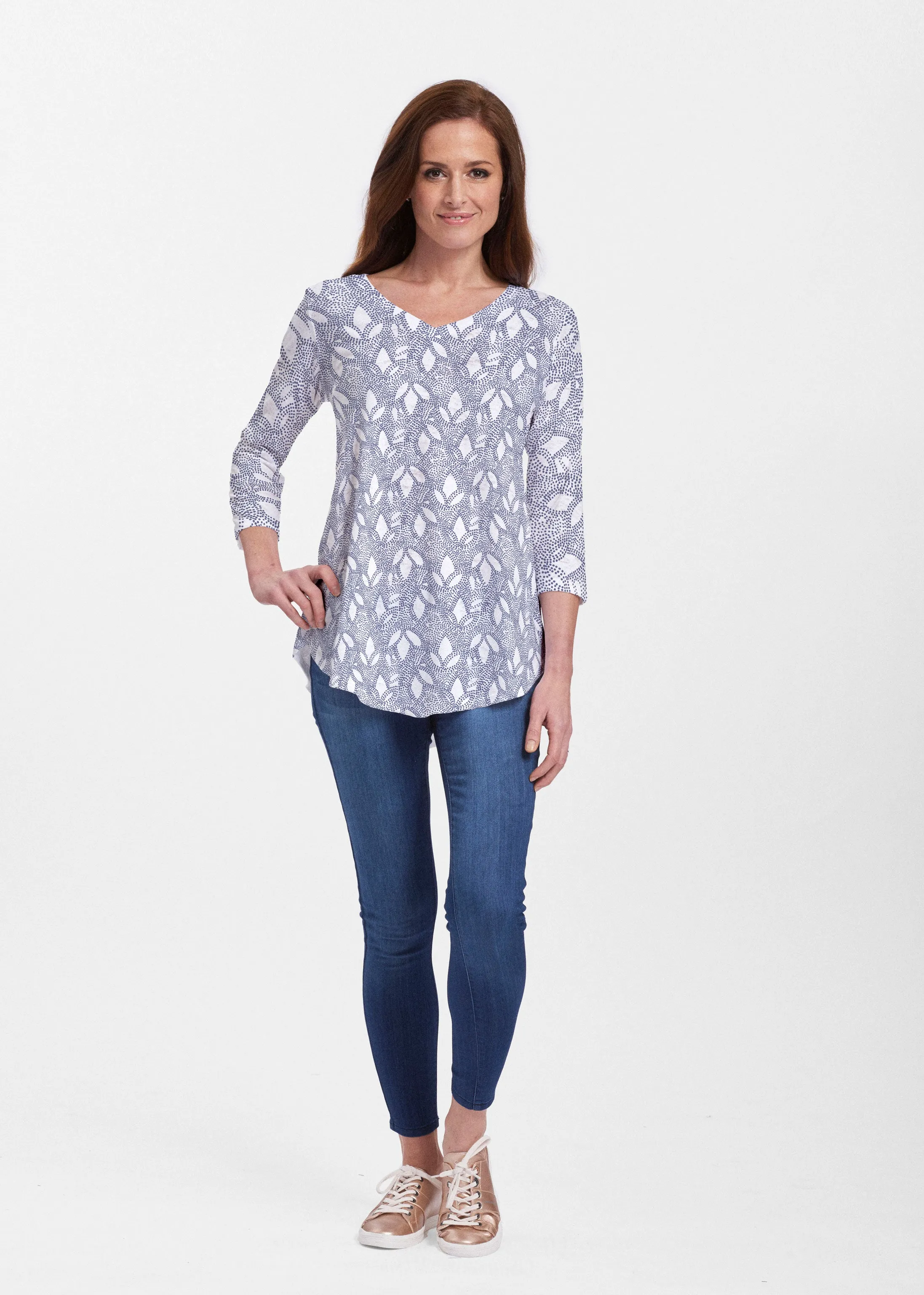 Dottie Combo Navy (7688) ~ Signature V-neck Flowy Tunic