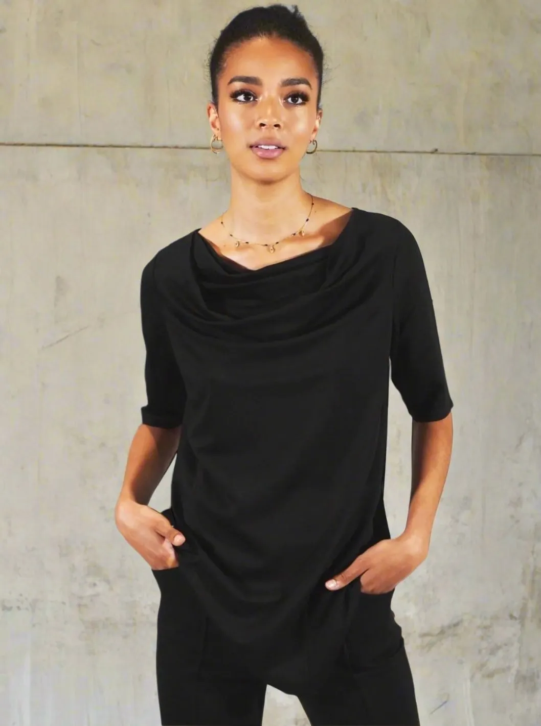 Draped Stretch Neck Tunic - The Wall