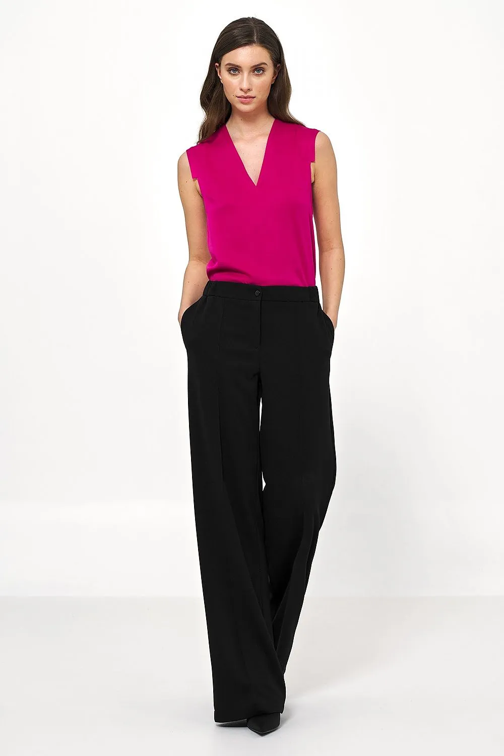 Draped V-Neck Sleeveless Blouse