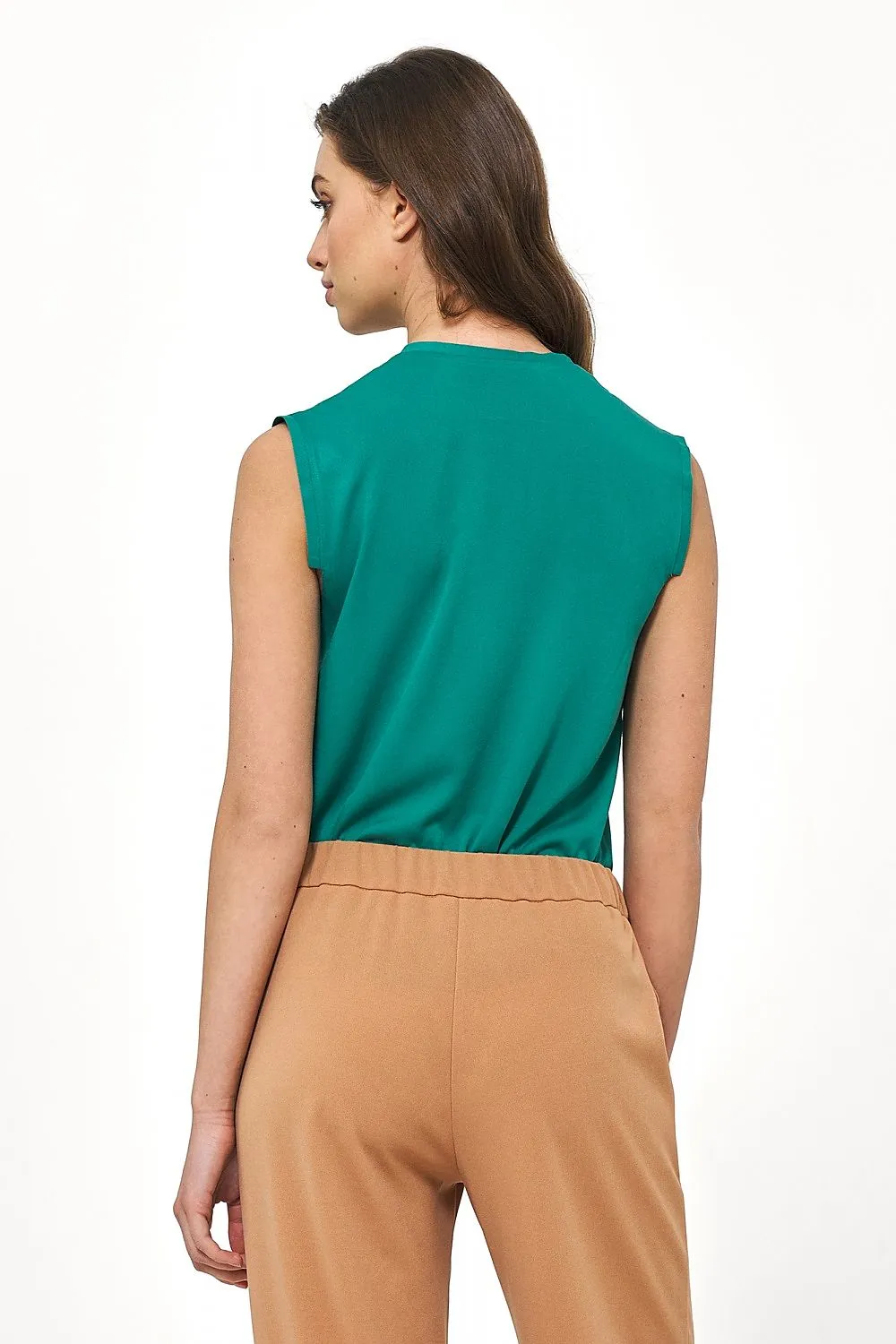 Draped V-Neck Sleeveless Blouse