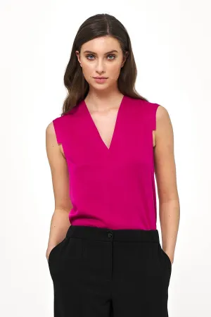 Draped V-Neck Sleeveless Blouse
