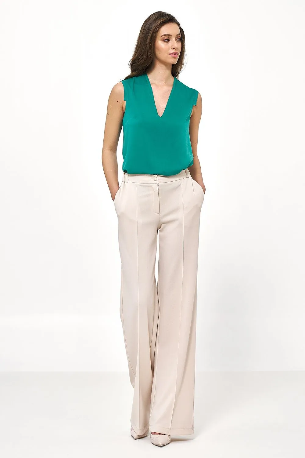 Draped V-Neck Sleeveless Blouse