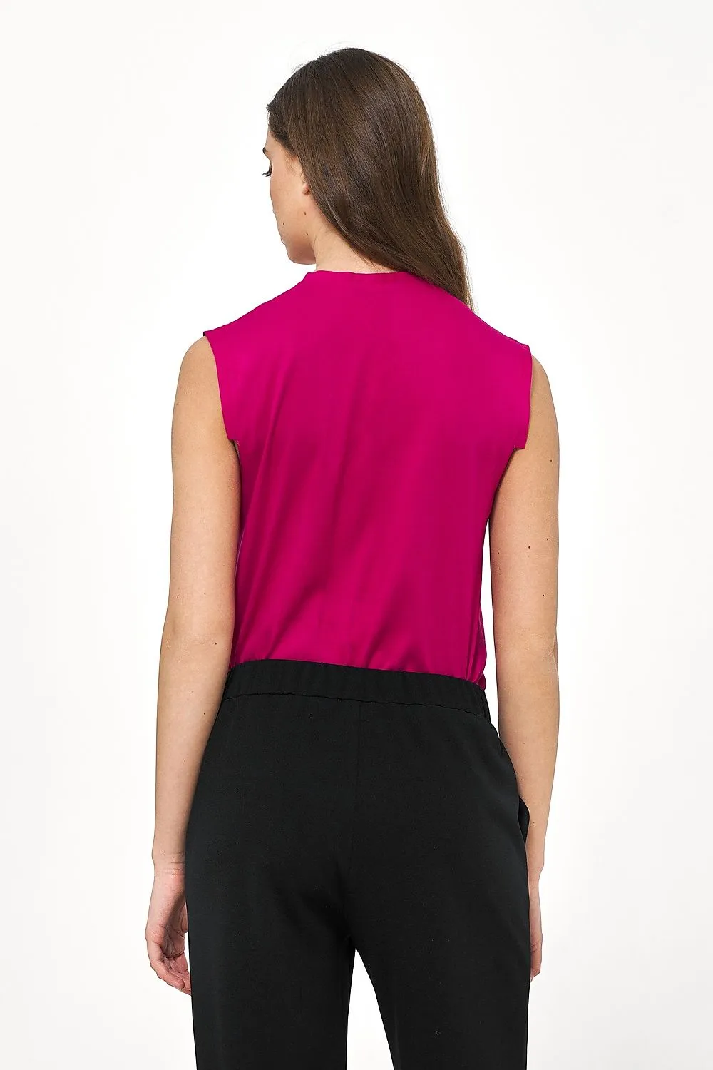 Draped V-Neck Sleeveless Blouse
