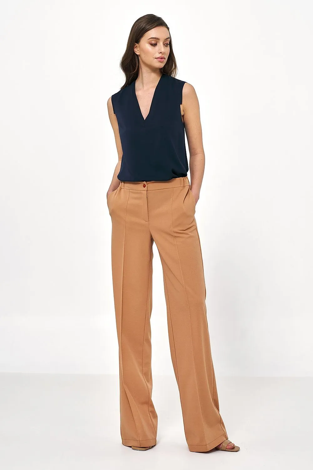 Draped V-Neck Sleeveless Blouse
