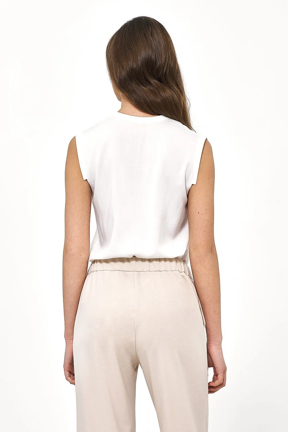 Draped V-Neck Sleeveless Blouse