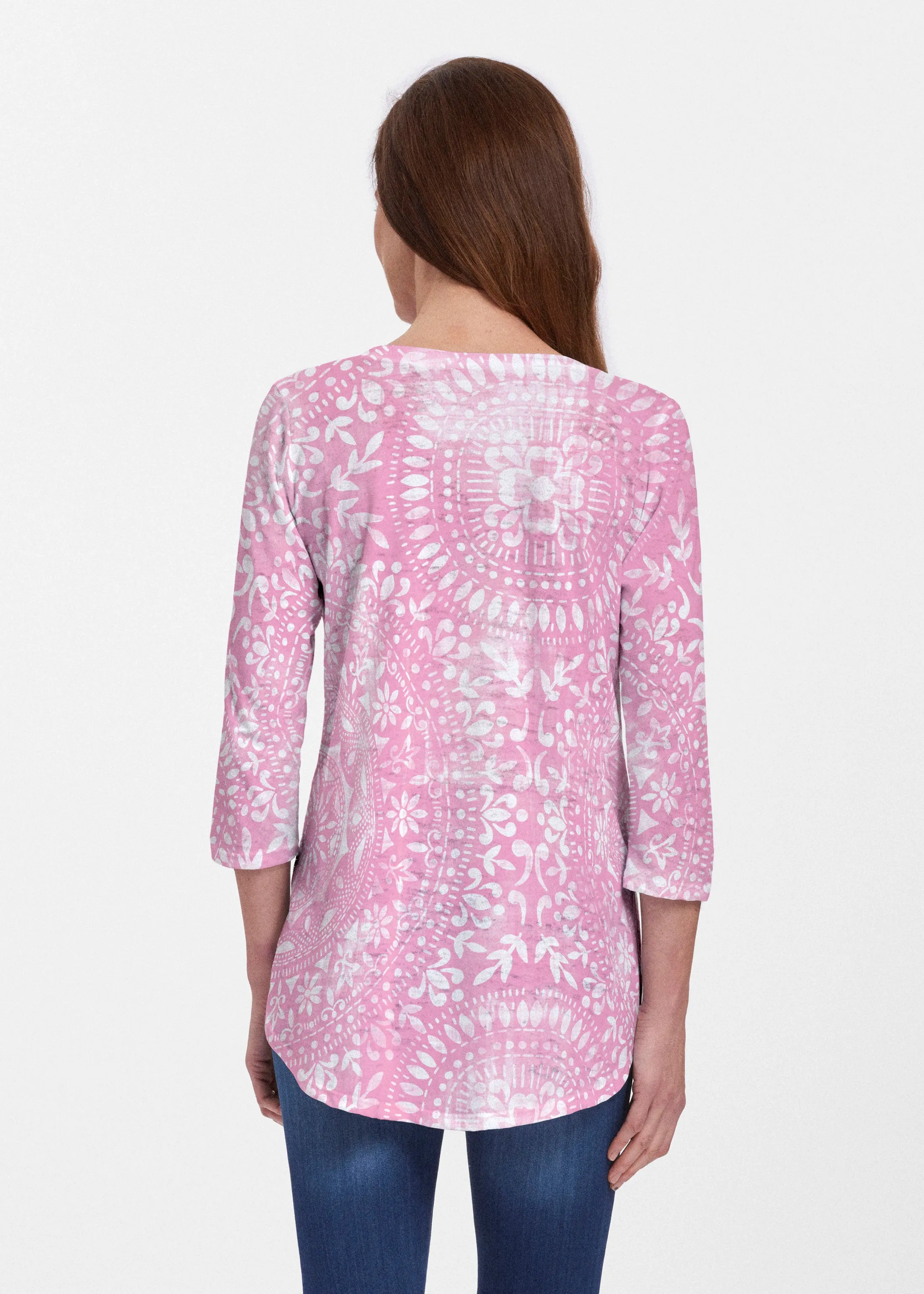 Dual Medallion Pink (13461) ~ Signature V-neck Flowy Tunic