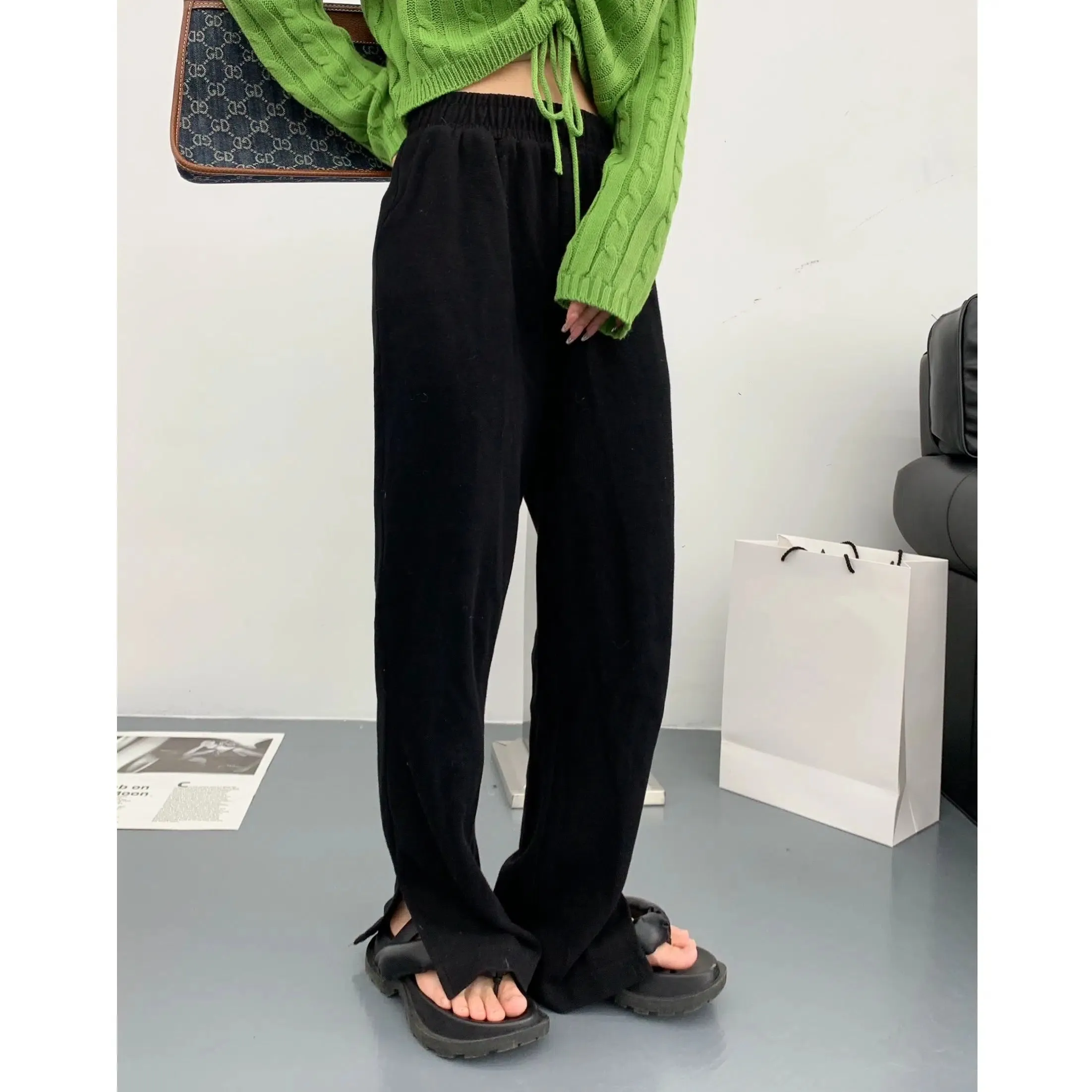 Elastic Waistband Wide-Leg Pants