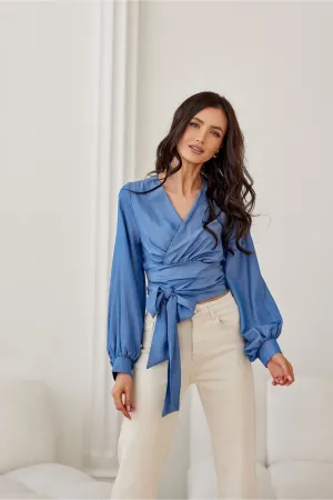 Elegant Wrap Blouse with Puff Sleeves