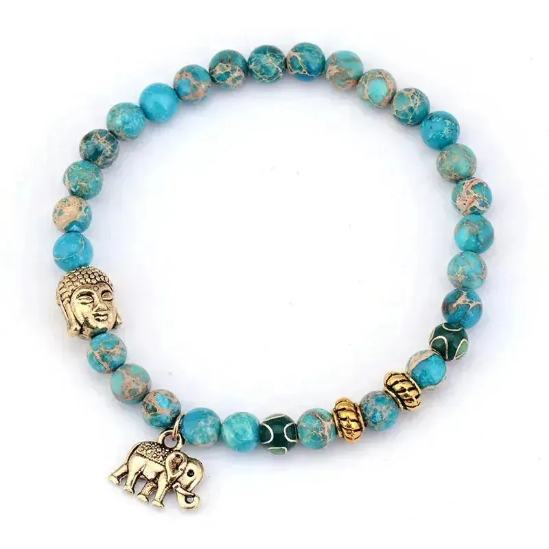 Elephant & Buddha Bracelet – Natural Stone Meditation | 6mm Beads