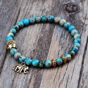 Elephant & Buddha Bracelet – Natural Stone Meditation | 6mm Beads