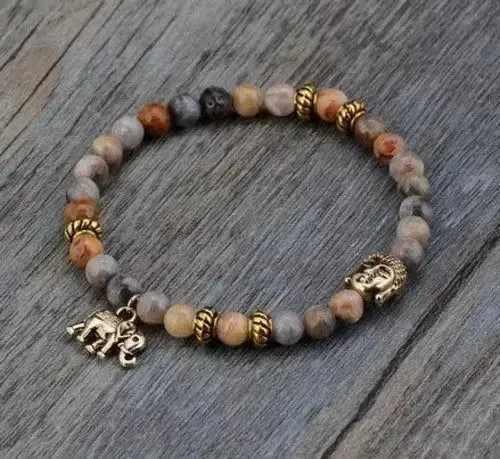 Elephant & Buddha Bracelet – Natural Stone Meditation | 6mm Beads