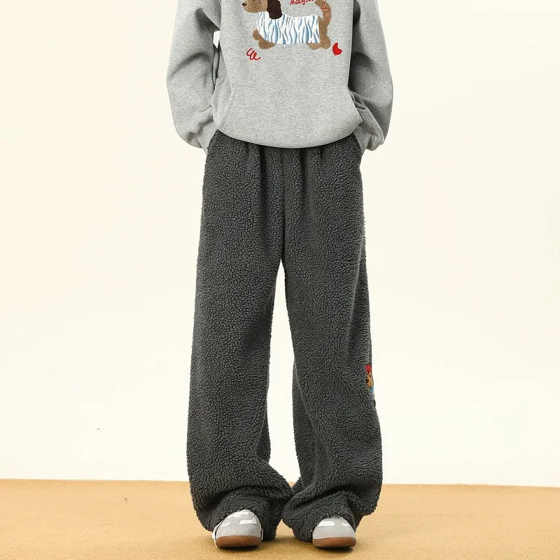 Embroidery Lambskin Wide-Leg Pants