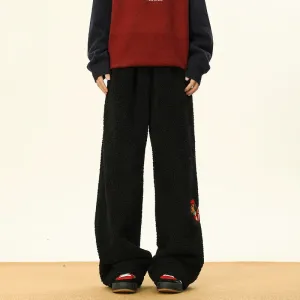 Embroidery Lambskin Wide-Leg Pants