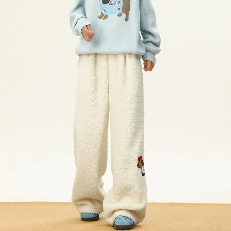 Embroidery Lambskin Wide-Leg Pants