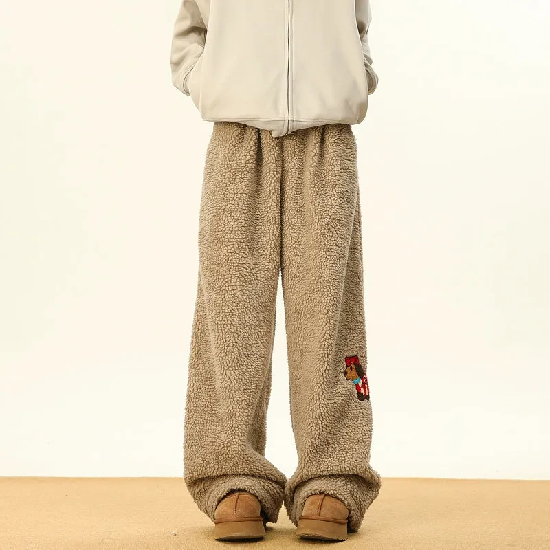 Embroidery Lambskin Wide-Leg Pants