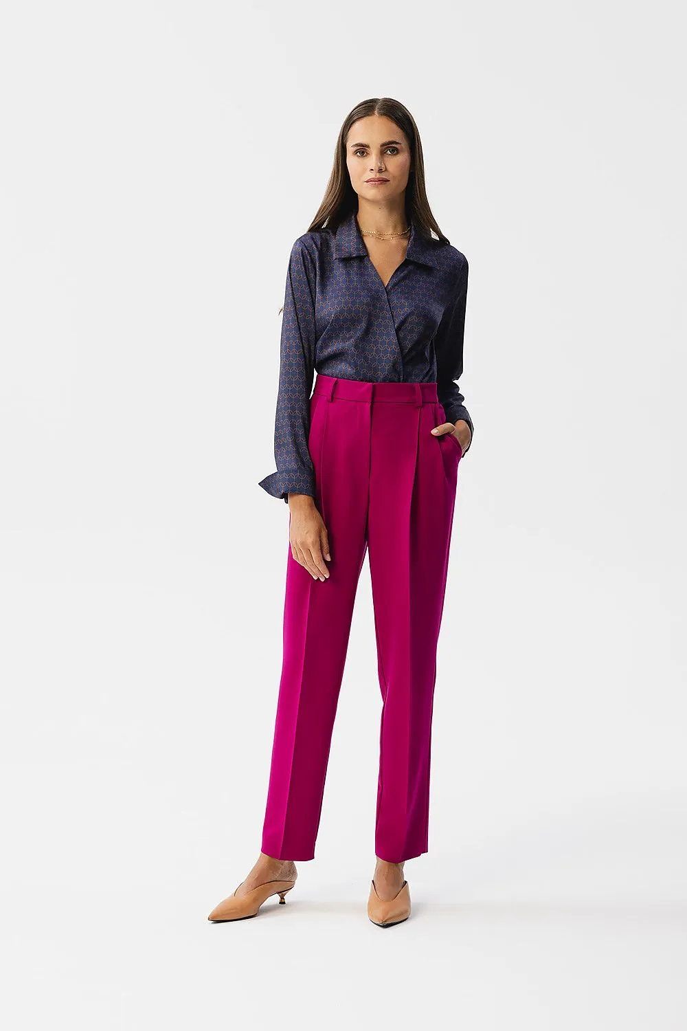 Envelope-Cut Satin Blouse
