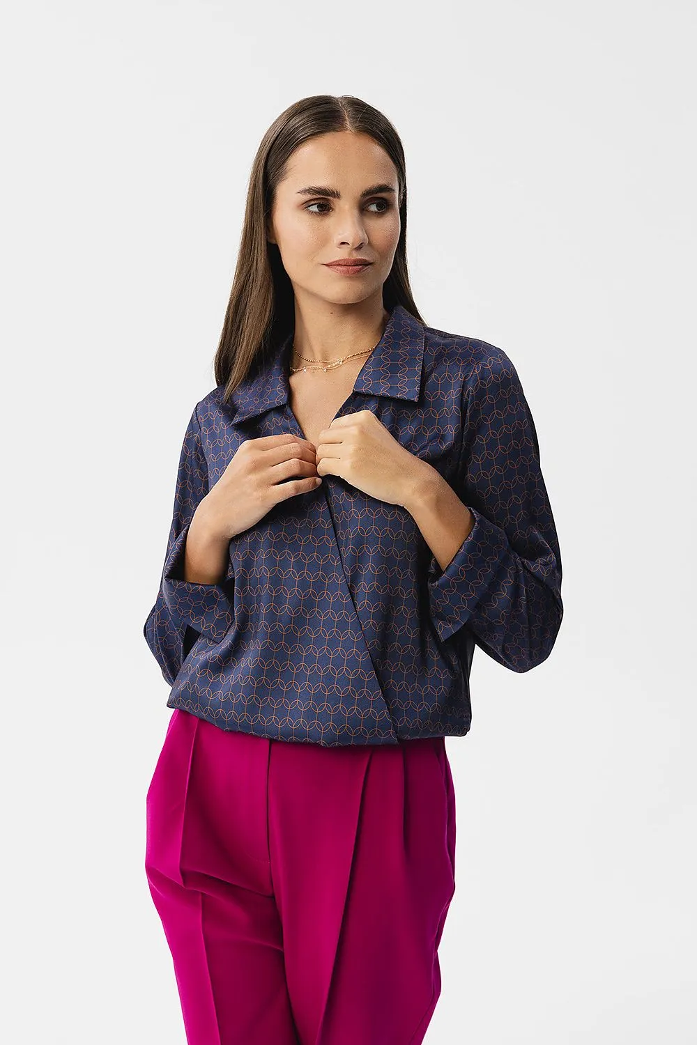Envelope-Cut Satin Blouse