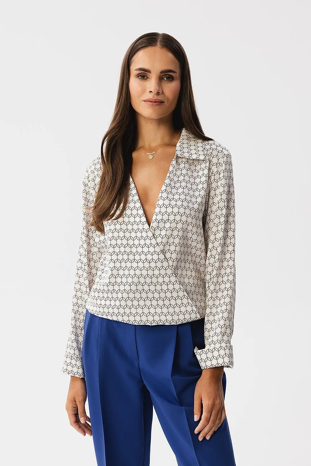 Envelope-Cut Satin Blouse