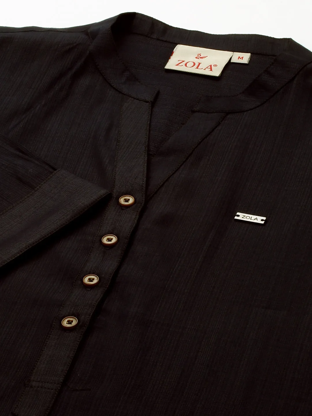 Exclusive Mandarin Collar Rayon Solid Black Straight Tunic For Women ZOLA