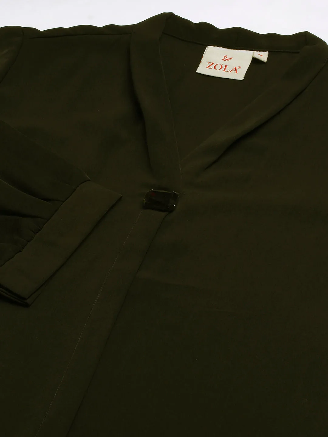 Exclusive V Neckline Rayon Solid Olive  Straight Tunic For Women ZOLA