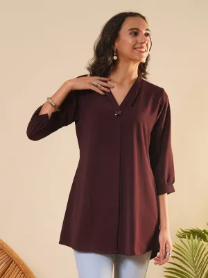 Exclusive V Neckline Rayon Solid Wine  Straight Tunic For Women ZOLA