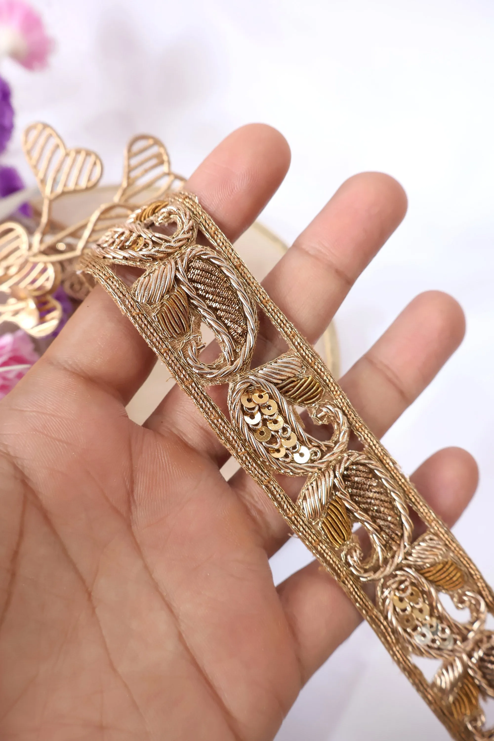 Exquisite Handcrafted Zardozi Embroidered Trim Lace 2.8 cm Wide