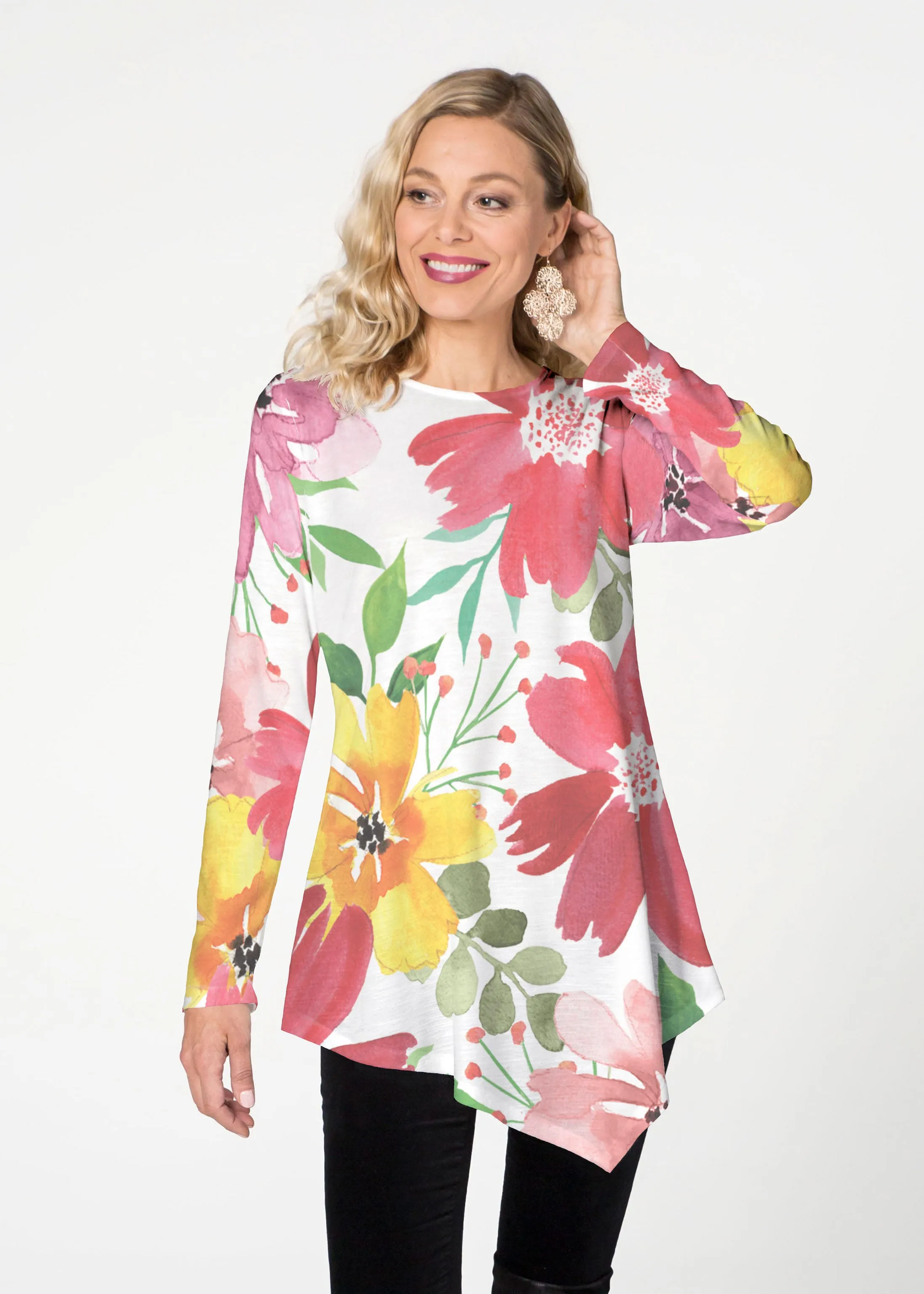 Festive Bloom (8154) ~ Asymmetrical French Terry Tunic