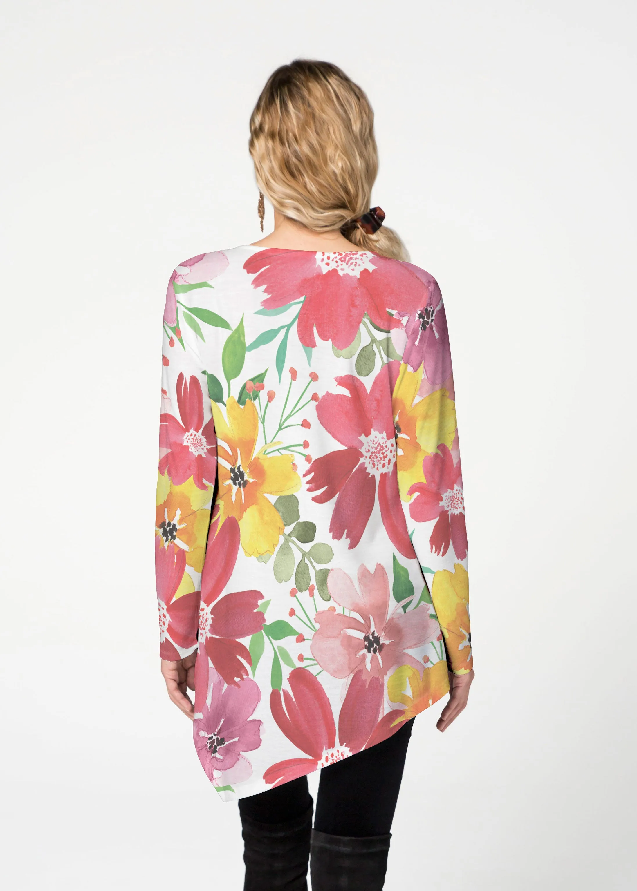 Festive Bloom (8154) ~ Asymmetrical French Terry Tunic