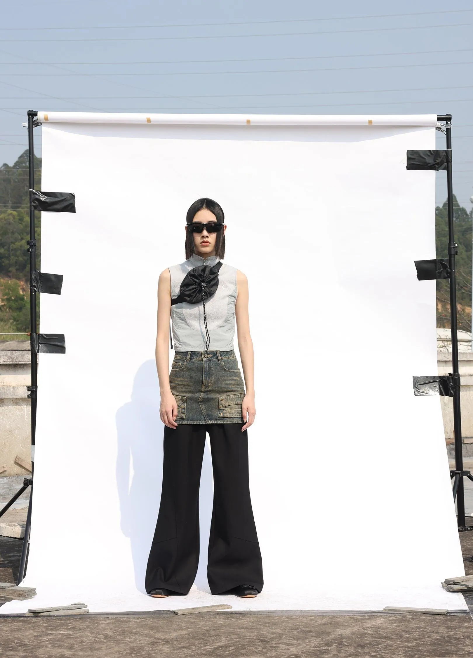 Flared High-Waisted Trousers