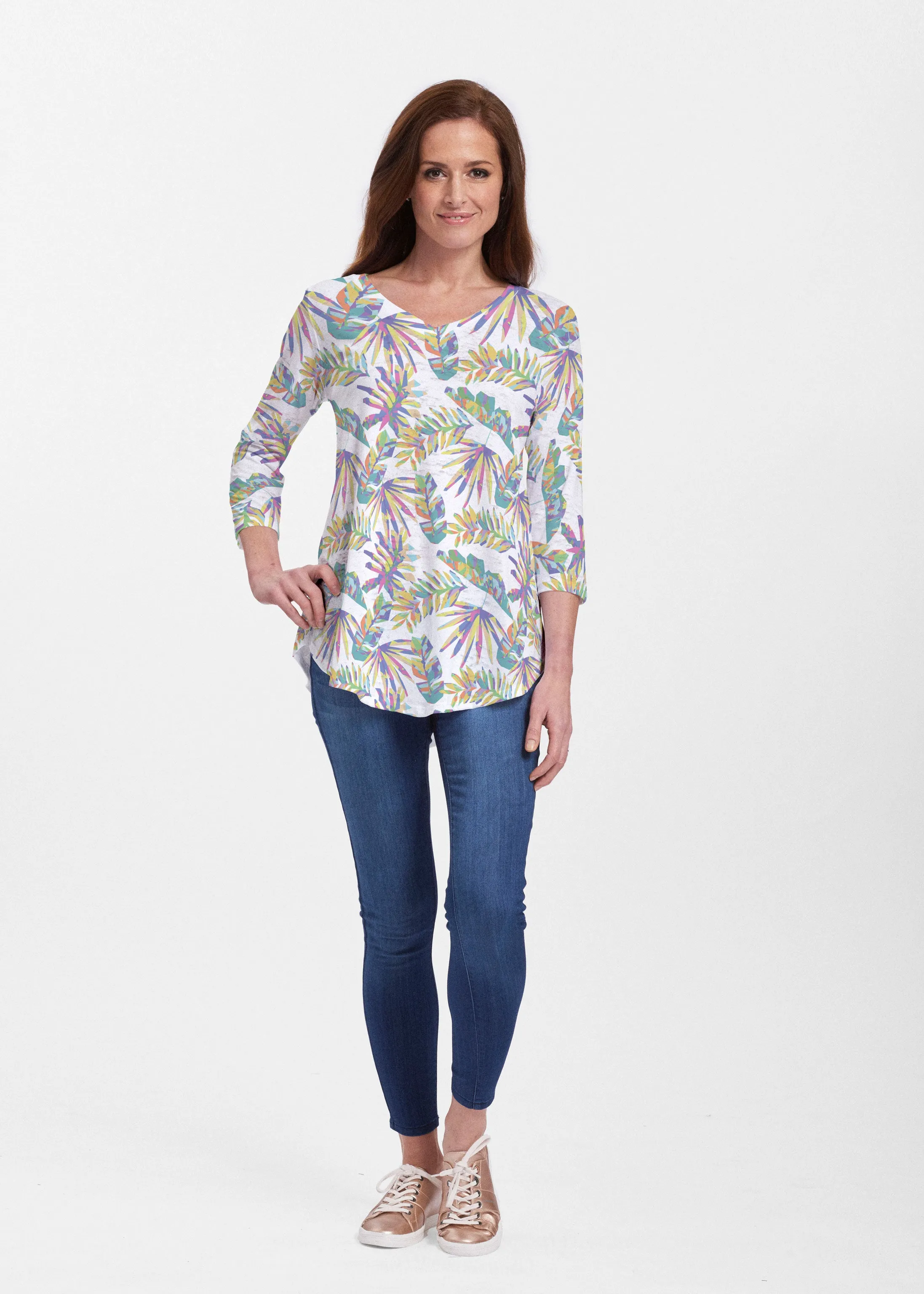 Flat Tropical Multi (7617) ~ Signature V-neck Flowy Tunic