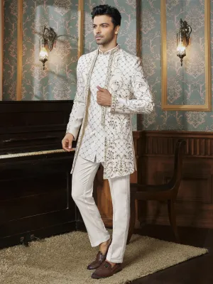 Floral Short  Indo Western in Ivory