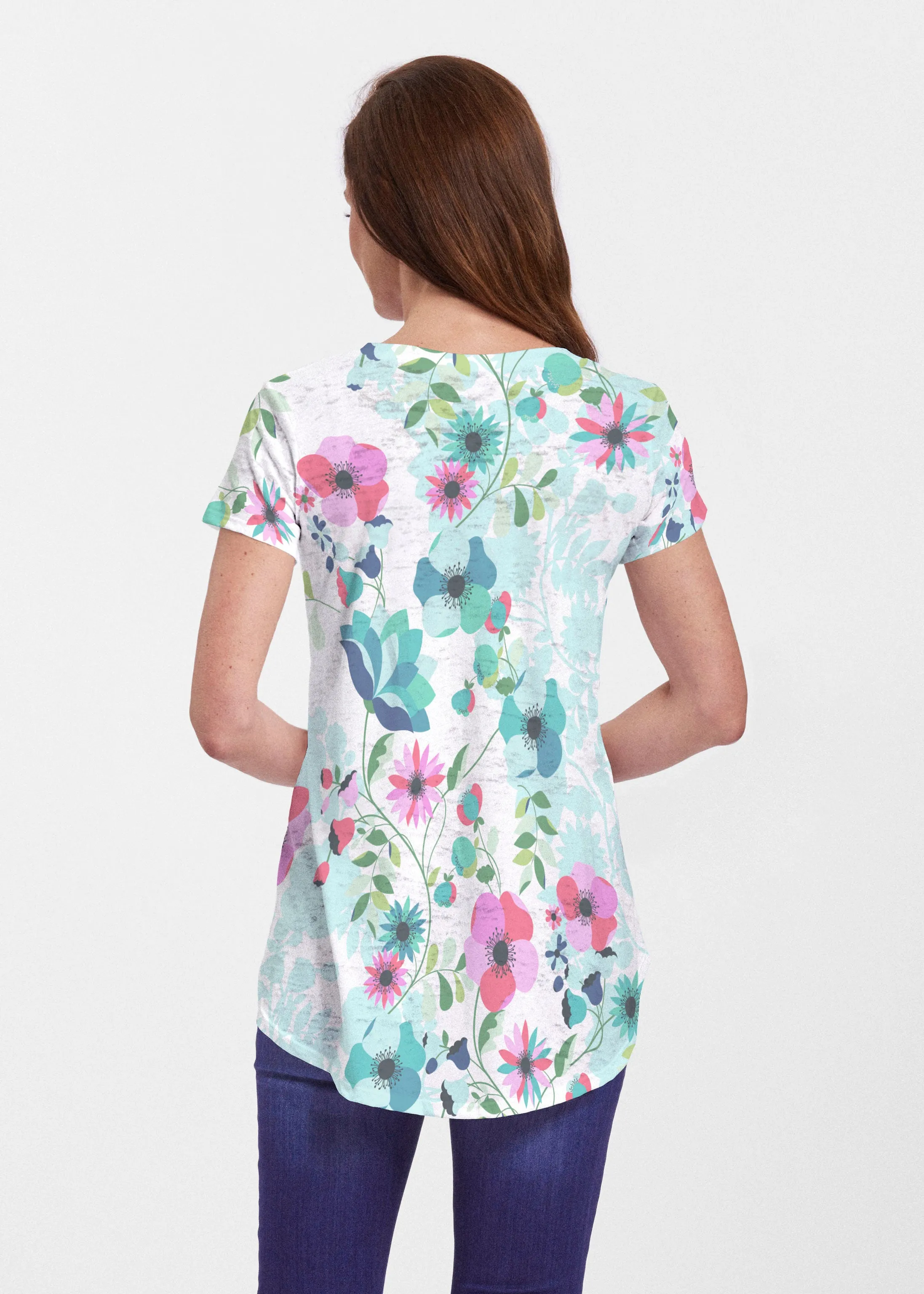 Floral Vines (13420) ~ Signature Short Sleeve Scoop Neck Flowy Tunic