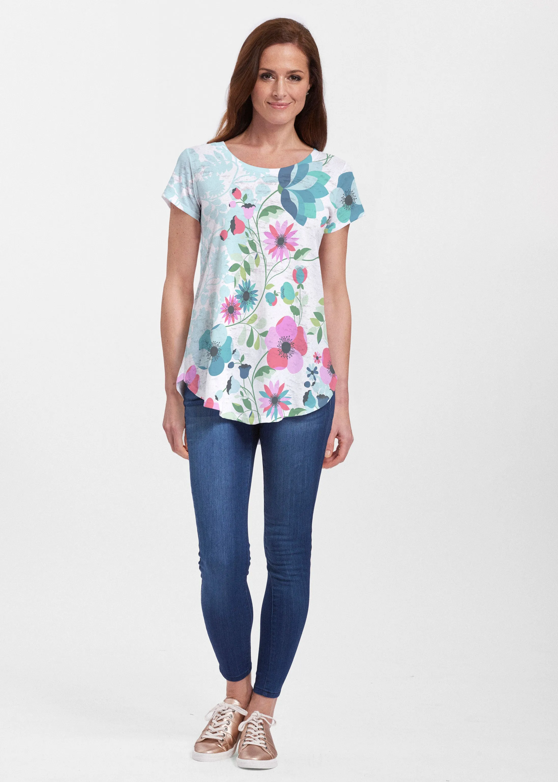 Floral Vines (13420) ~ Signature Short Sleeve Scoop Neck Flowy Tunic
