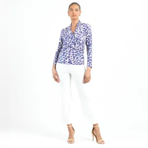 Foil Knit - V-Neck Draped Pleat Top - Plum Cheetah - Final Sale!