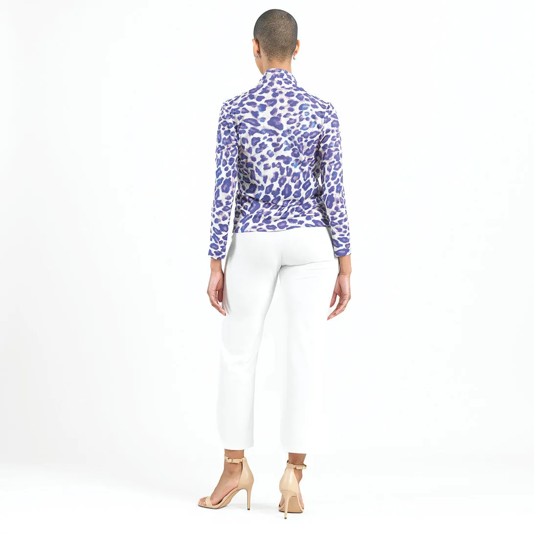 Foil Knit - V-Neck Draped Pleat Top - Plum Cheetah - Final Sale!