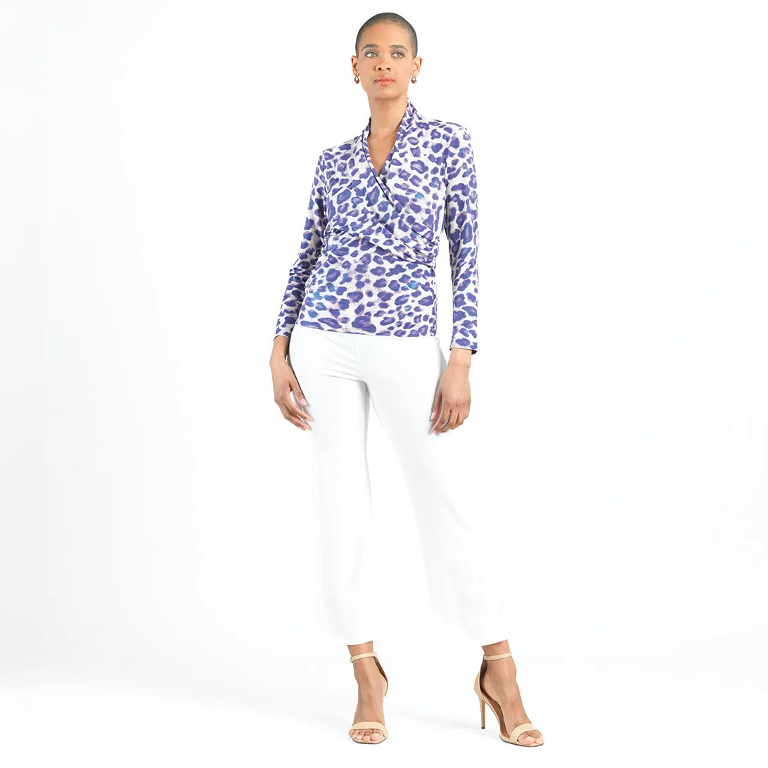 Foil Knit - V-Neck Draped Pleat Top - Plum Cheetah - Final Sale!