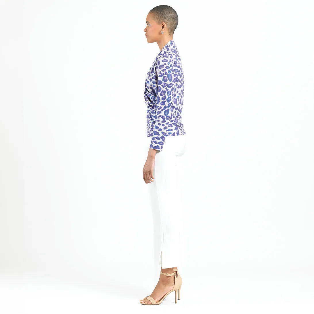 Foil Knit - V-Neck Draped Pleat Top - Plum Cheetah - Final Sale!