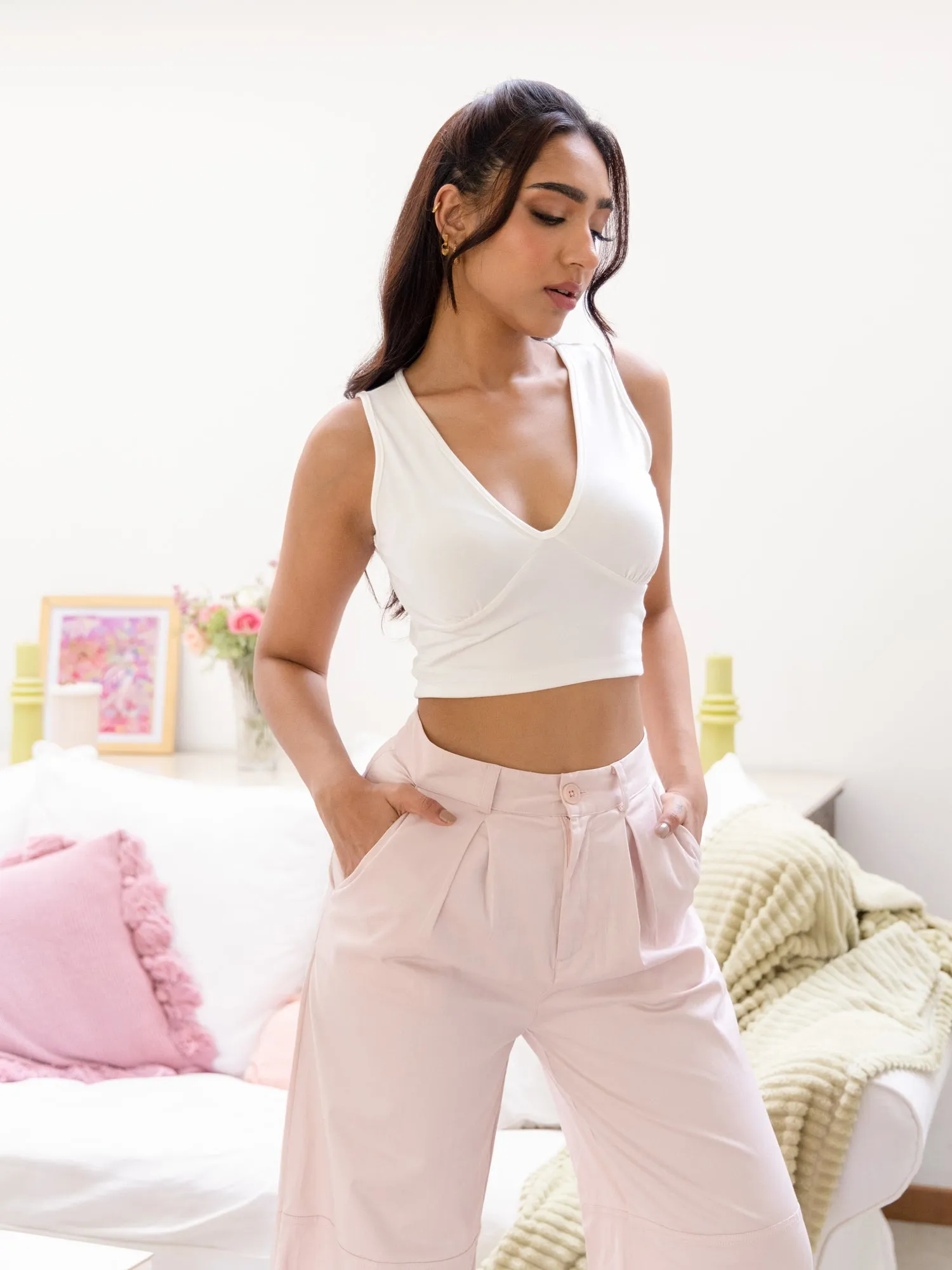 Front Pleated Wide Leg Pant