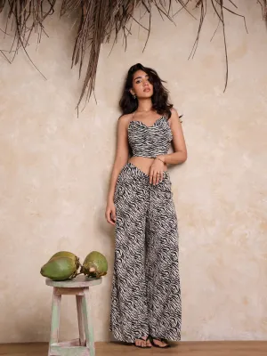 Front Ruched Printed High Waist Wide Leg Pant