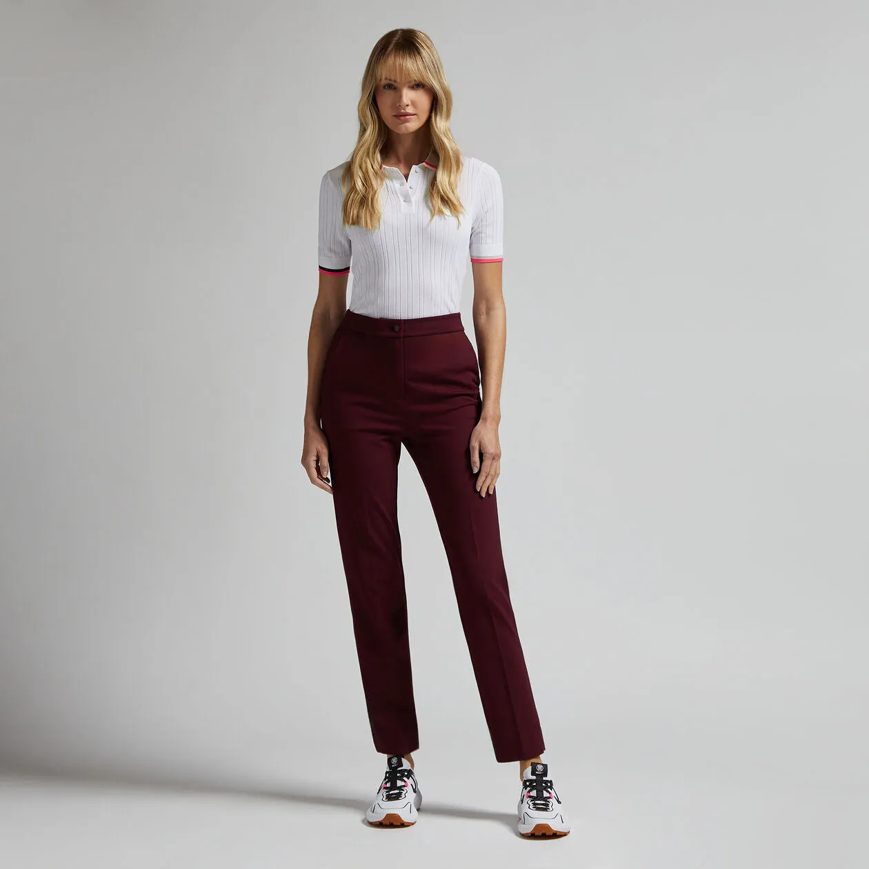 G/FORE WOMENS DOUBLE KNIT CIGARETTE LEG HIGH RISE STRETCH TROUSER - PORT