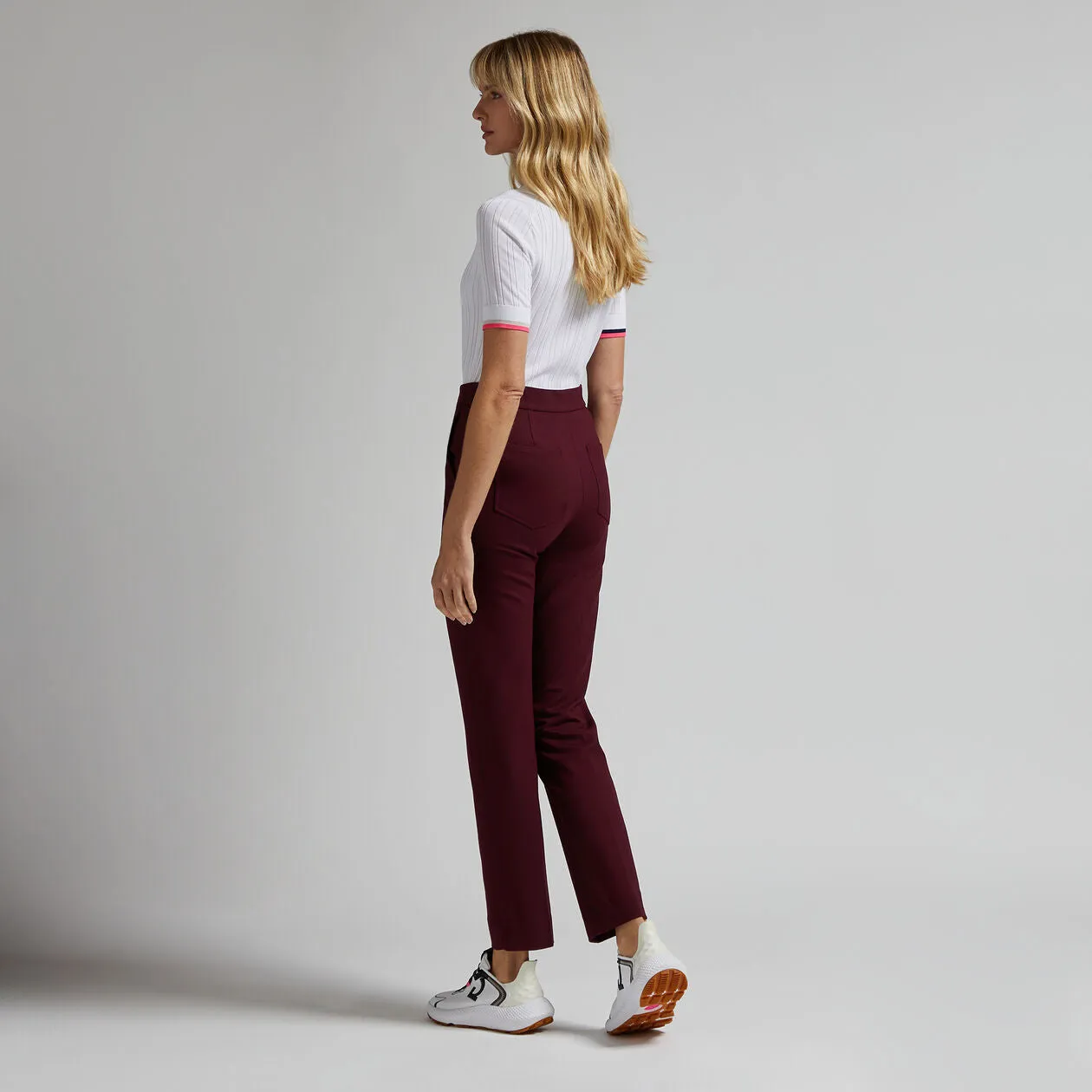 G/FORE WOMENS DOUBLE KNIT CIGARETTE LEG HIGH RISE STRETCH TROUSER - PORT