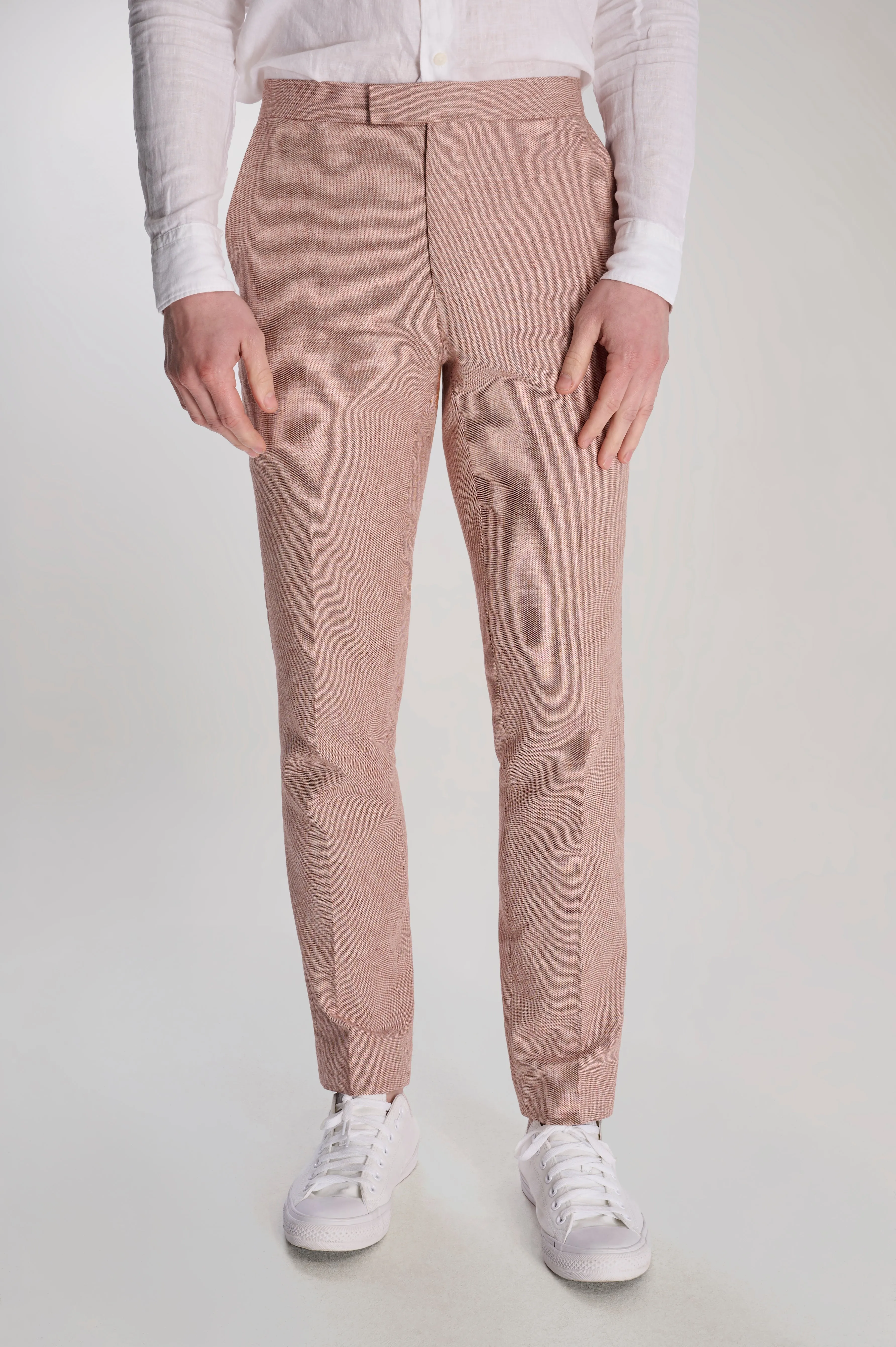 Giacomo Slim Fit Cotton Linen Suit Trousers in Rust