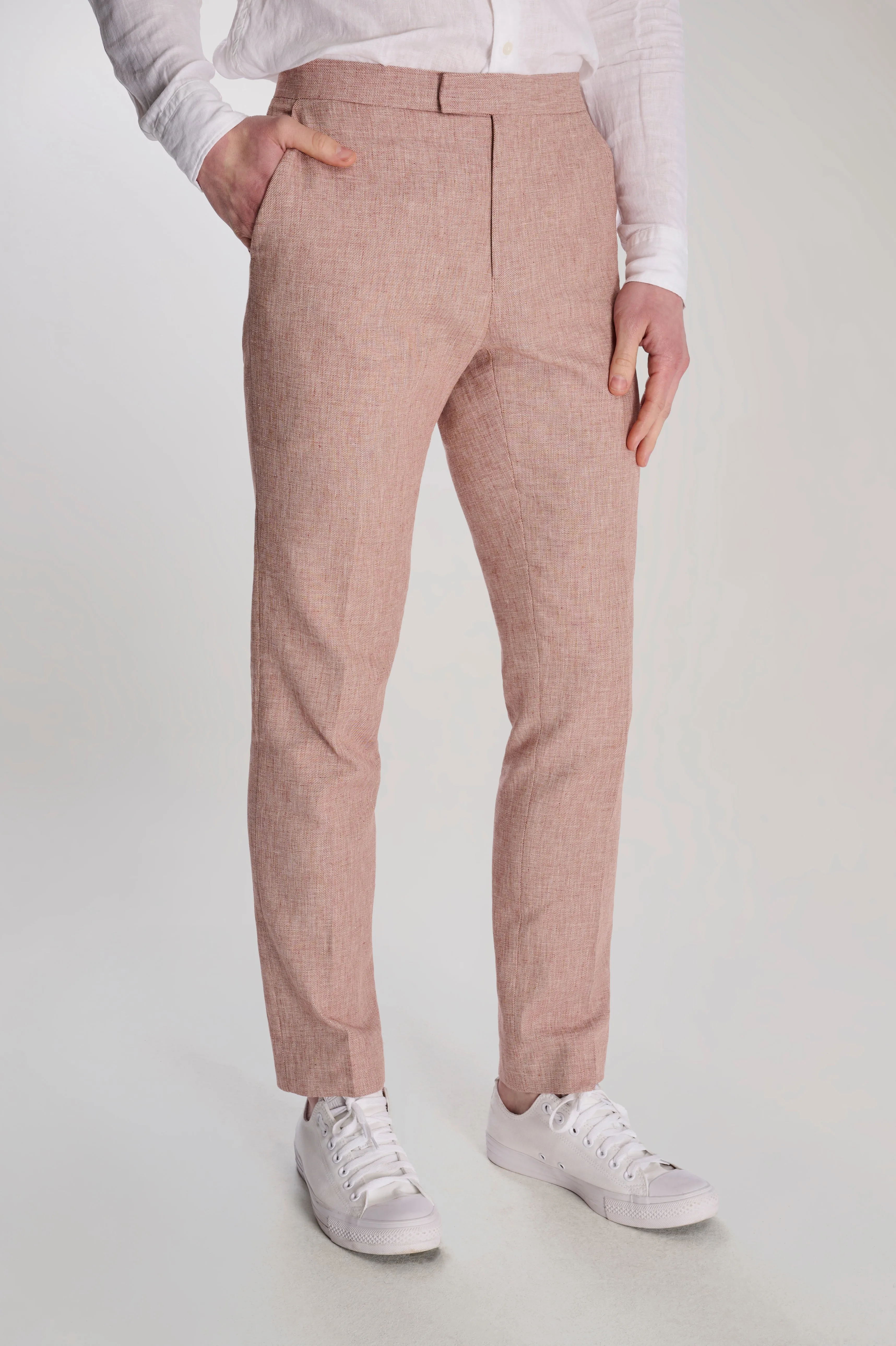 Giacomo Slim Fit Cotton Linen Suit Trousers in Rust