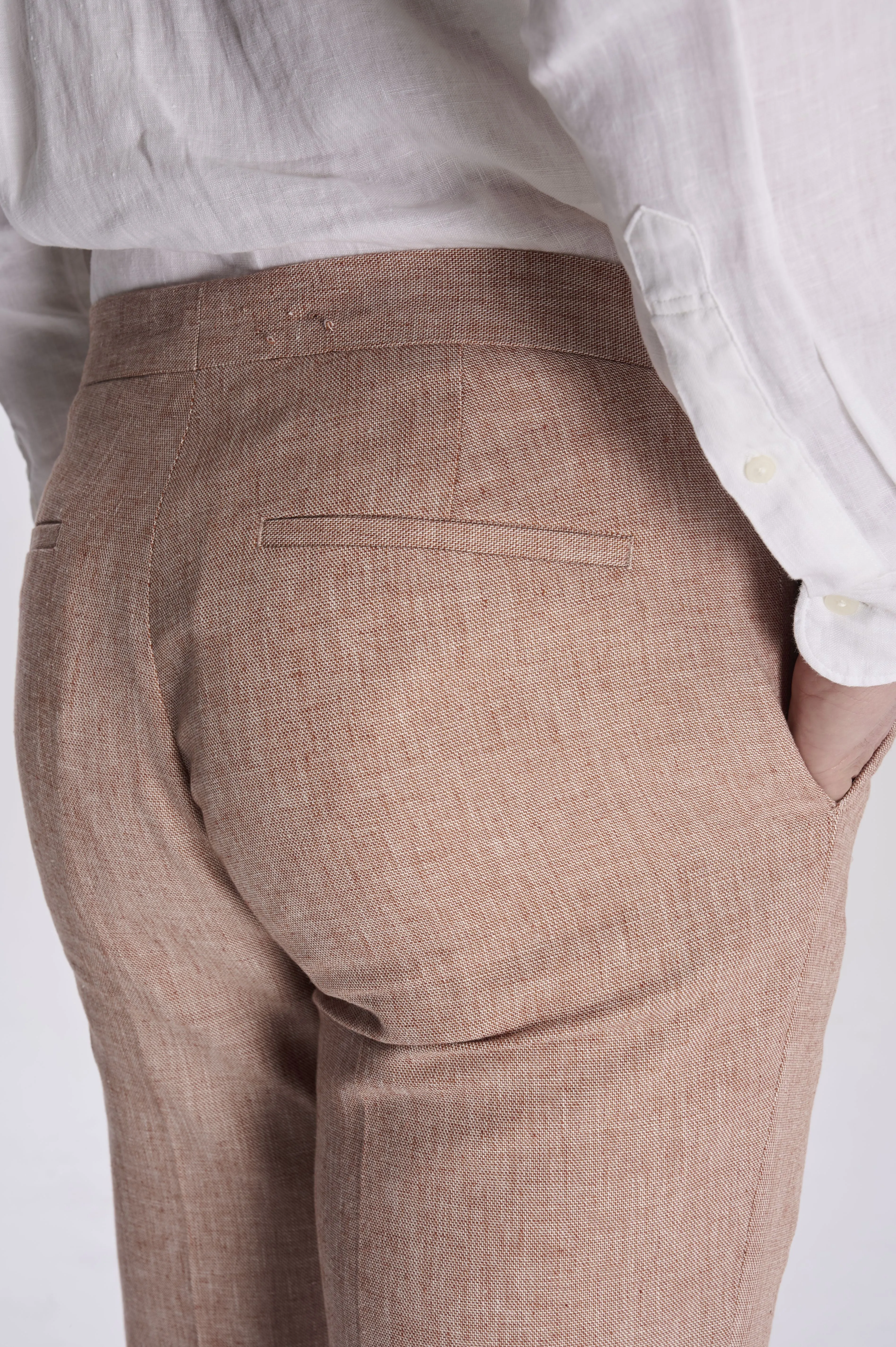 Giacomo Slim Fit Cotton Linen Suit Trousers in Rust