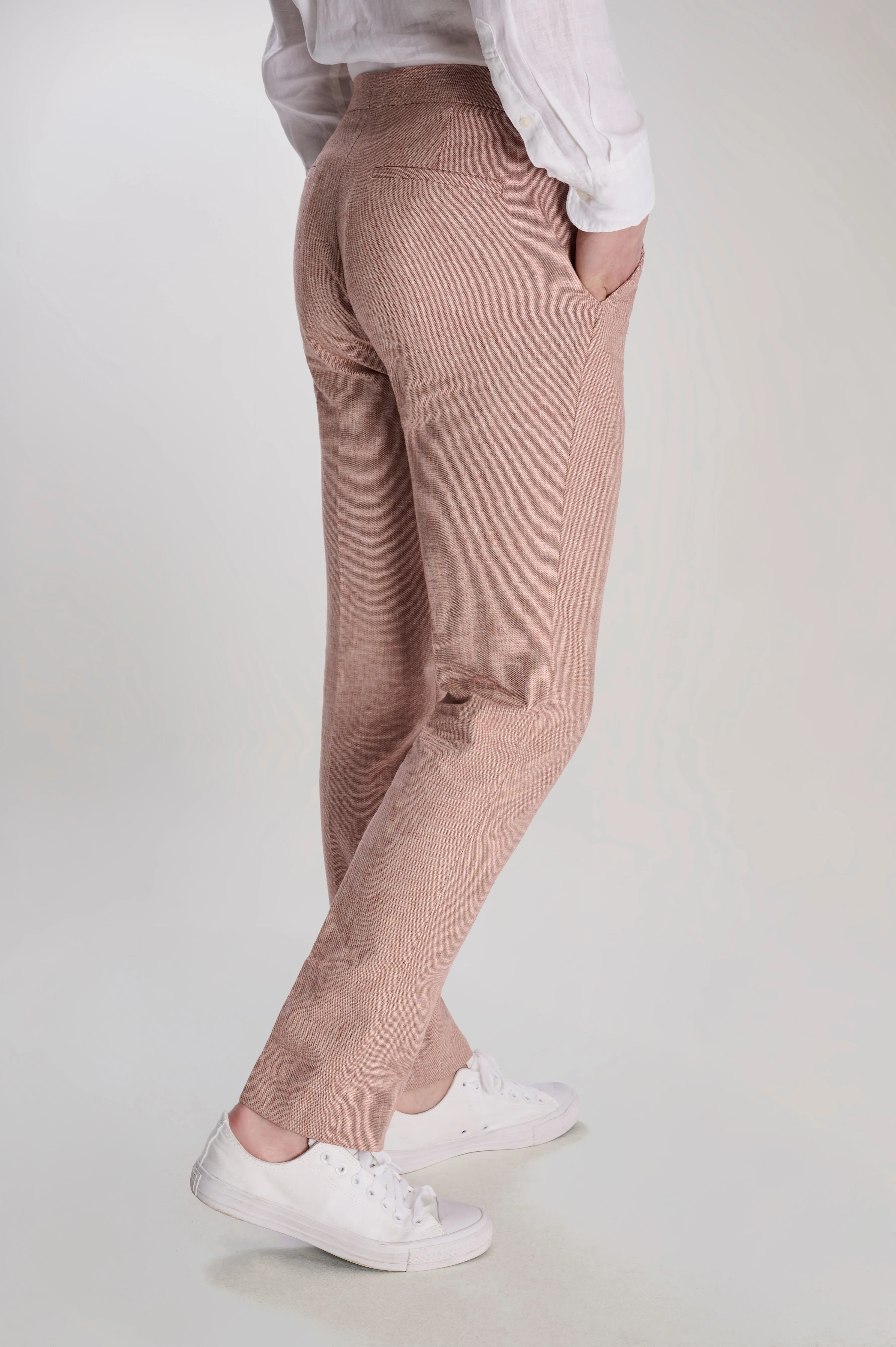 Giacomo Slim Fit Cotton Linen Suit Trousers in Rust