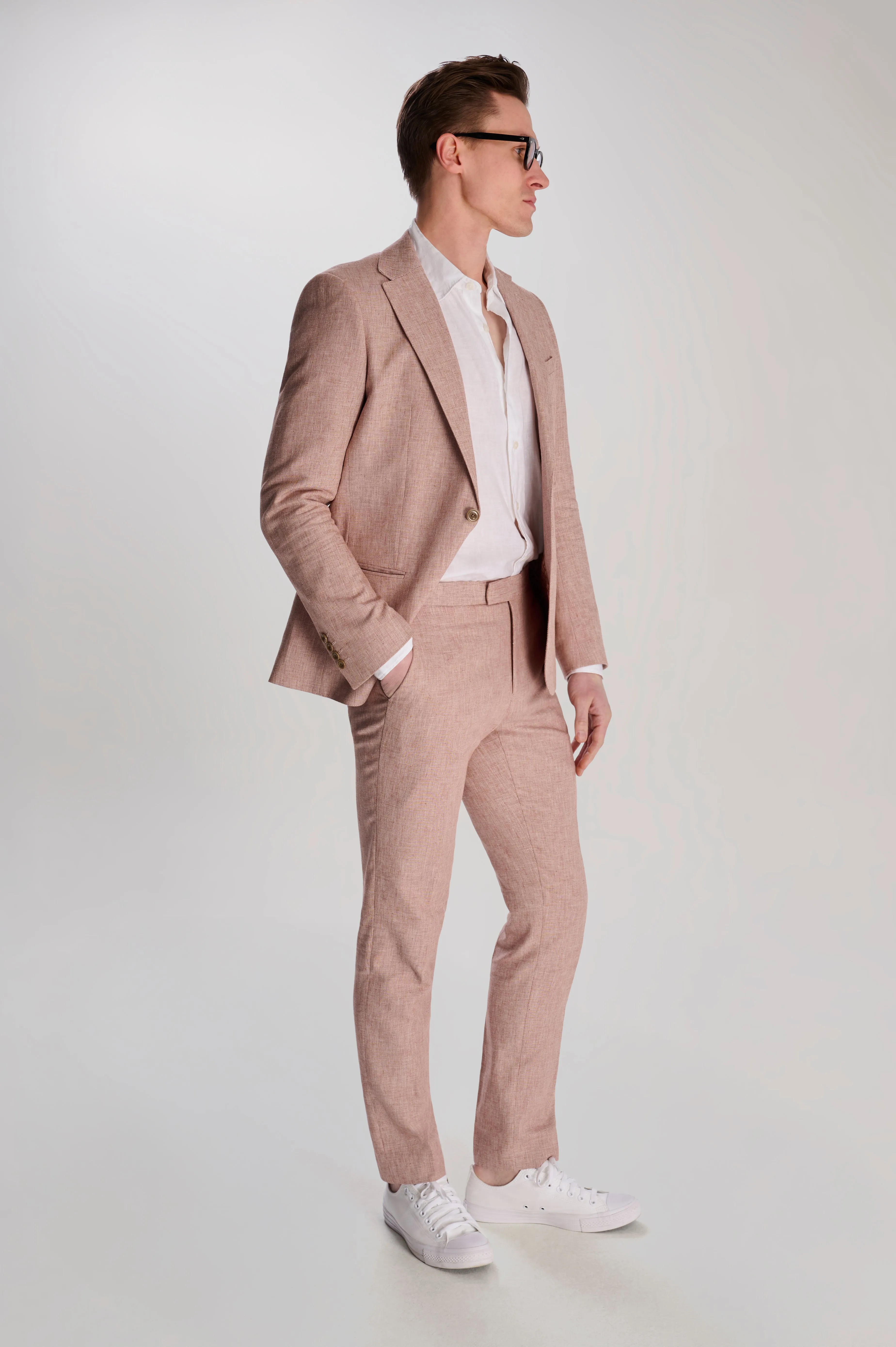 Giacomo Slim Fit Cotton Linen Suit Trousers in Rust