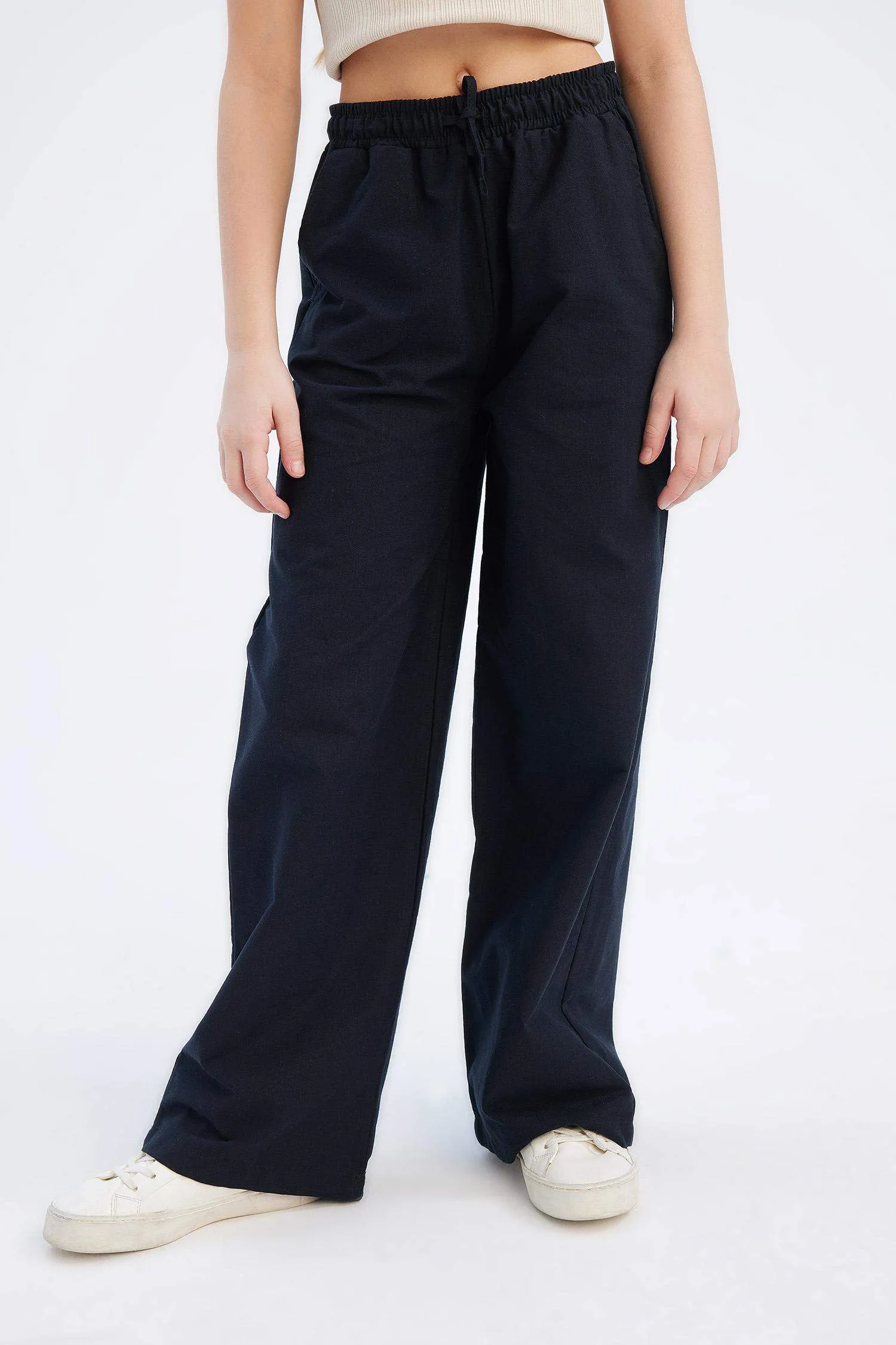 Girls Baby Waist Rubber Wide Leg Wide Wide Pale Cotton Pants