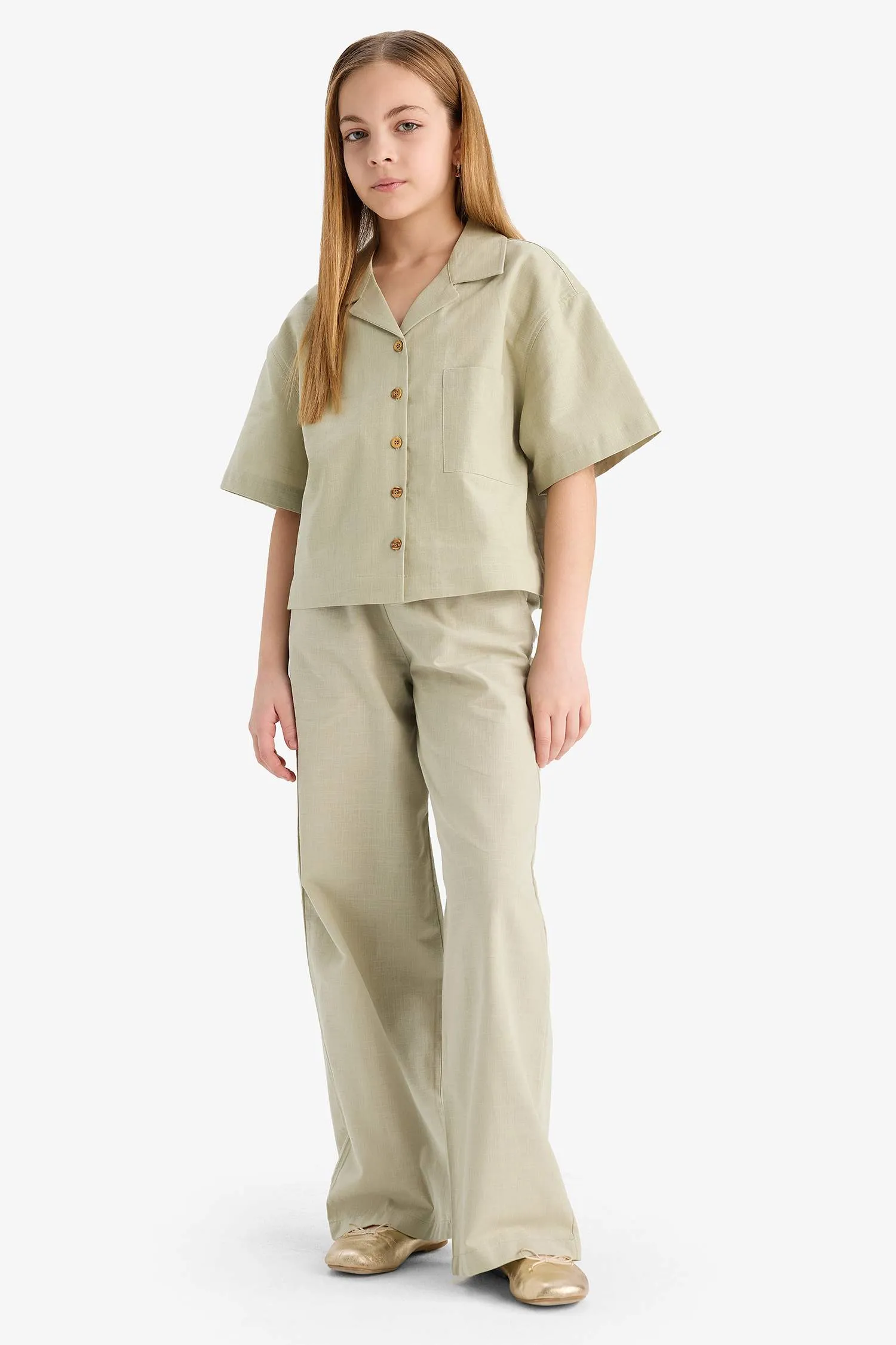 Girls Baby Waist Rubber Wide Leg Wide Wide Pale Cotton Pants